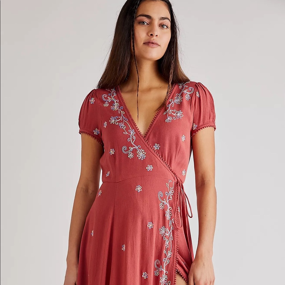 Free People Rust Red Floral Wrap Maxi Dress